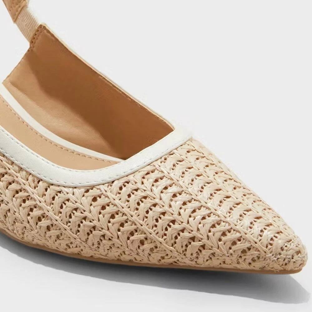 Women's Milan Woven Pattern Sling Back Heels A New Day Beige Size 7 - Picture 4 of 5